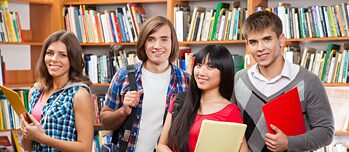 students in library