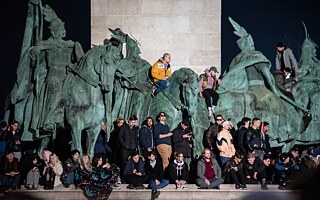 Demonštrácia na Námestí hrdinov v Budapešti 16. februára 2024