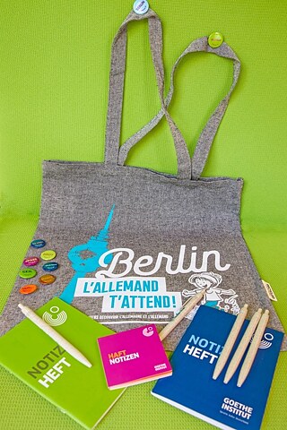Goodies, Stoffbeutel, Pins des Goethe-Instituts Frankreich 