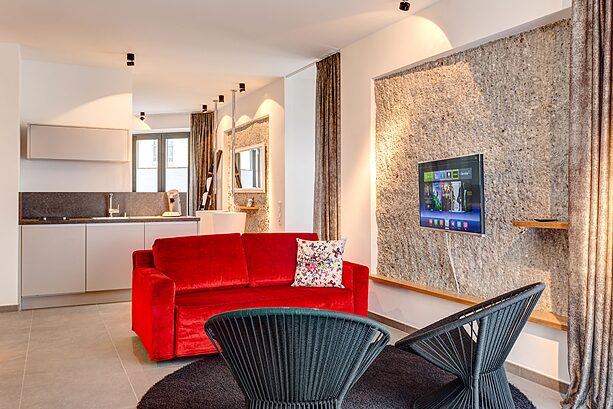 A modern room in the Hotel im Bunker.