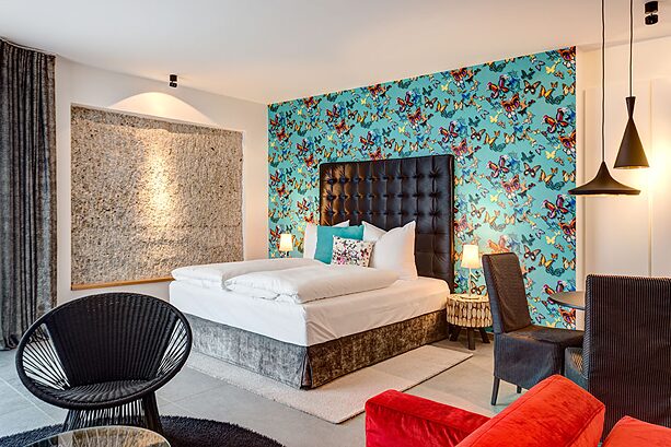 A modern room in the Hotel im Bunker.