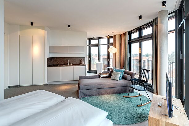A modern room in the Hotel im Bunker.