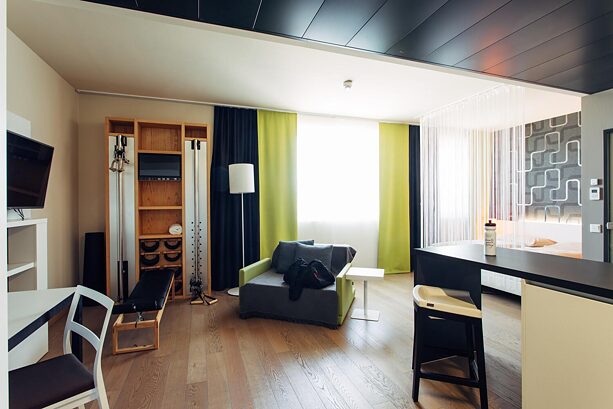 A modern room at Harry's Home hotel.
