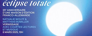 Bild von einer beginnenden Sonnenfinsternis und Schrift