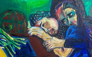 Střední panel triptychu „Žena a válka“ od umělkyně Marushky