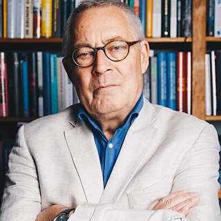 Historian and winner of the 2025 Peace Prize of the German Book Trade Karl Schlögel at the bookshop on Bayerischer Platz in Berlin