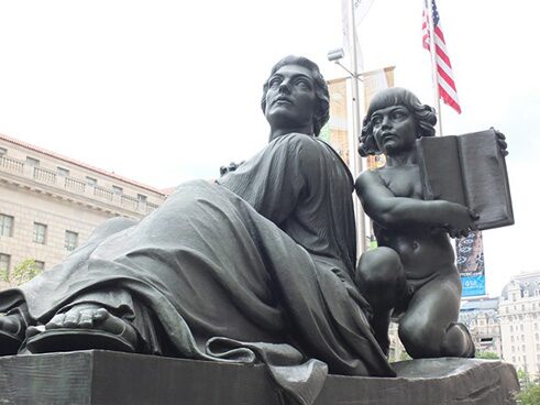 The Justice group (representing Religious Freedom). The inscription on the base reads: 'Our Liberty of Worship Is Not A Concession Nor a Privilege But An Inherent Right.', 2015.