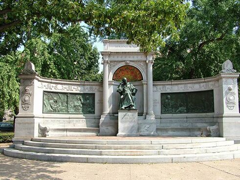 The Dr. Samuel Hahnemann Statue and Memorial occupies a prominent location at Scott Circle. 
