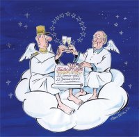 De Gaulle und Adenauer prosten sich auf einer Wolke mit Champagner zu (Zeichnung von Dieter Hanitzsch)