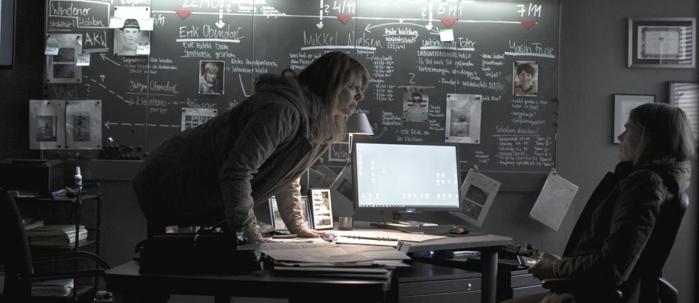 Katharina Nielsen and Charlotte Tannhaus arguing in the office of the police station