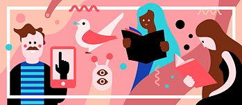 Illustration mit Menschen, die lesen