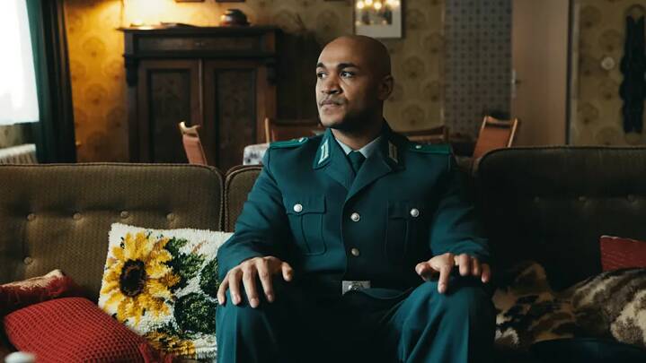Still frame from the Disney+ original series "Sam - A Saxon" feature the title character Samuel Njankouo Meffire portrayed by Malick Bauer.