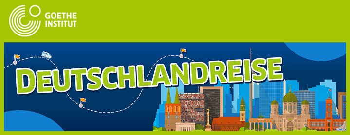 Sykline im Hintergrund, Überschrift in Grün "Deutschlandreise"