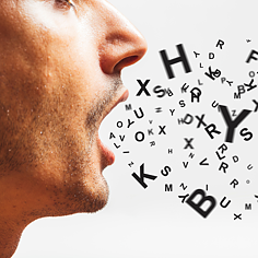 Man speaking with letters