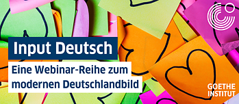 Hauptbild zum Webinar Input Deutsch. Zeichnung, die verschiedenfarbige, kreuz und quer aufgestellte Post-Ils darstellt, auf denen ein Herz gezeichnet ist.