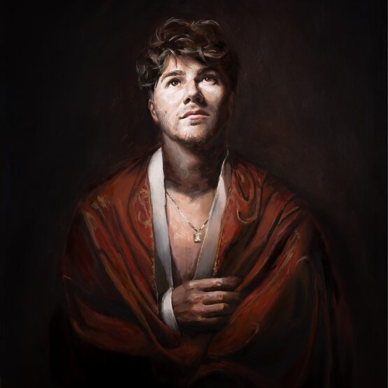 Das Bild zeigt einen Mann, der den Kopf zum Himmel hebt.