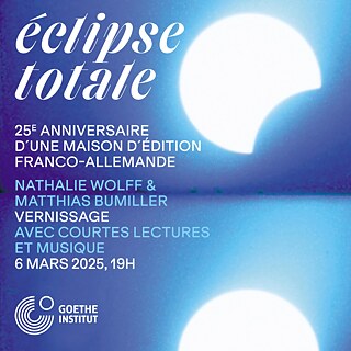 Bild von einer beginnenden Sonnenfinsternis und Schrift